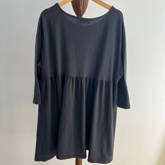 Ice Silk Size 3XL Gray Flared Sleeve Round Neck Peplum Knitted Mini Dress - Picture 5 of 10